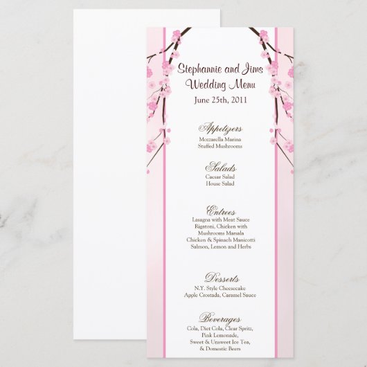 25 Menu Kaarten Roze Kersenbloesem (Voorkant / Achterkant)