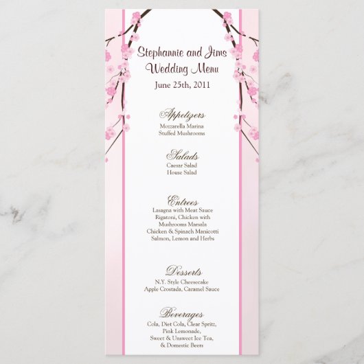 25 Menu Kaarten Roze Kersenbloesem (Voorkant)