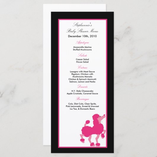 25 Menu Kaarten Roze Poedel Parijs Eiffeltoren (Voorkant / Achterkant)