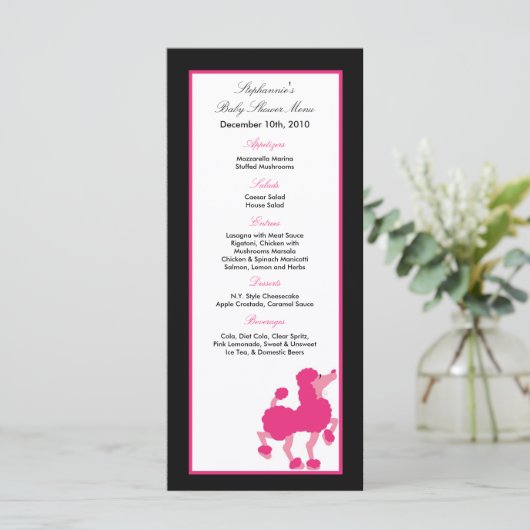 25 Menu Kaarten Roze Poedel Parijs Eiffeltoren (Staand voorkant)