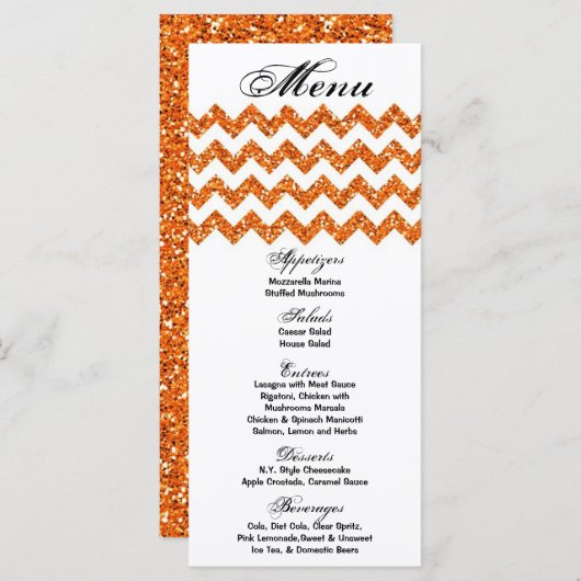 25 Menu Kaarten Sinaasappel Glitter Chevron Zig Za (Voorkant / Achterkant)