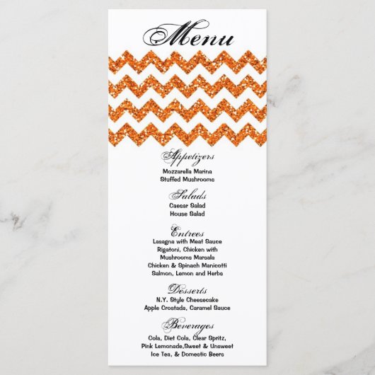 25 Menu Kaarten Sinaasappel Glitter Chevron Zig Za (Voorkant)