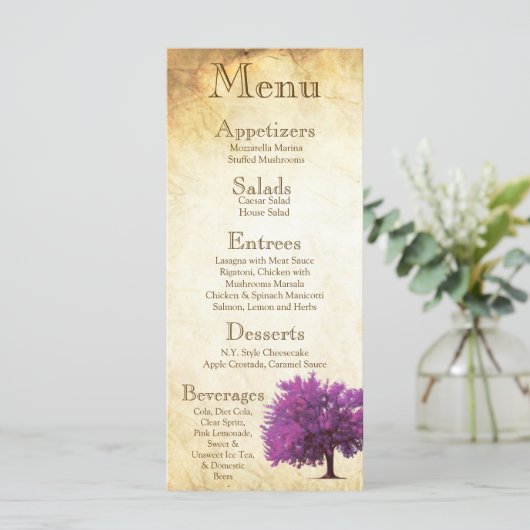 25 Menu Kaarten Spring Tree Aged Paper  (Staand voorkant)