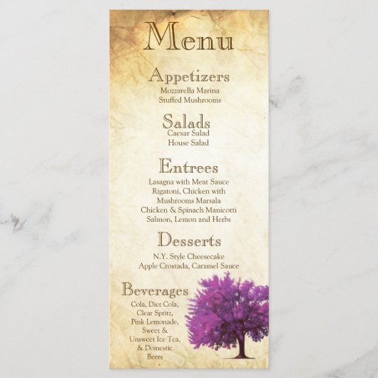 25 Menu Kaarten Spring Tree Aged Paper  (Voorkant)