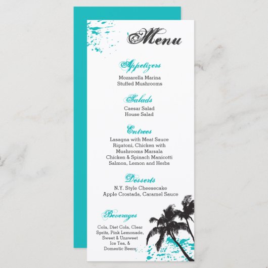 25 Menu Kaarten Strandwater Ocean Splash Tropisch (Voorkant / Achterkant)