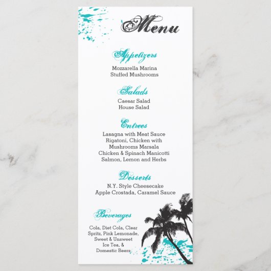 25 Menu Kaarten Strandwater Ocean Splash Tropisch (Voorkant)