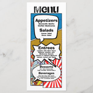 25 Menu Kaarten Stripboek Pop Art Cartoon