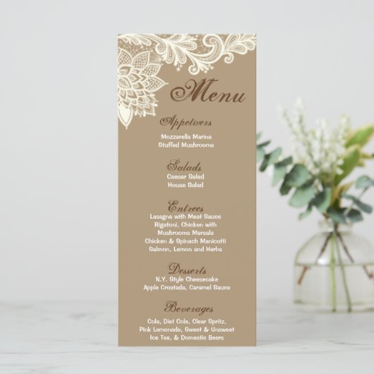 25 Menu Kaarten Victoriaans kant Koraal Tan Bro (Staand voorkant)