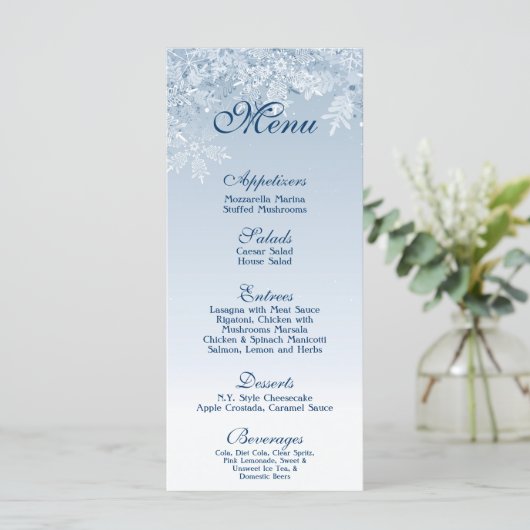 25 Menu Kaarten Winter Wonderland Crystal Snowflak (Staand voorkant)