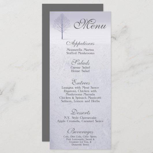 25 Menu Kaarten Winter Wonderland Trees Snow Woodl (Voorkant / Achterkant)