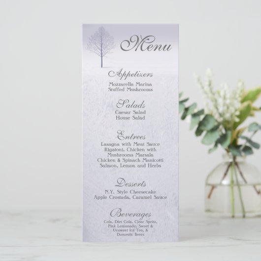 25 Menu Kaarten Winter Wonderland Trees Snow Woodl (Staand voorkant)