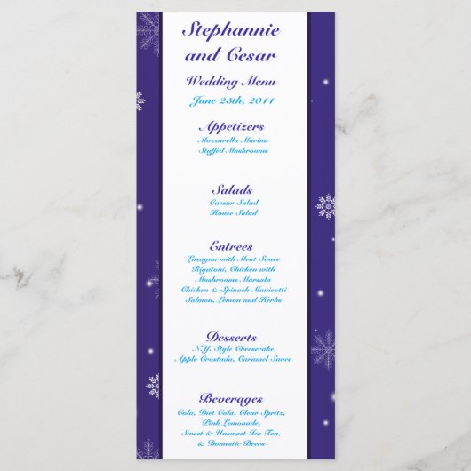 25 Menu Kaarten Witte Sneeuwvlokken (Voorkant)