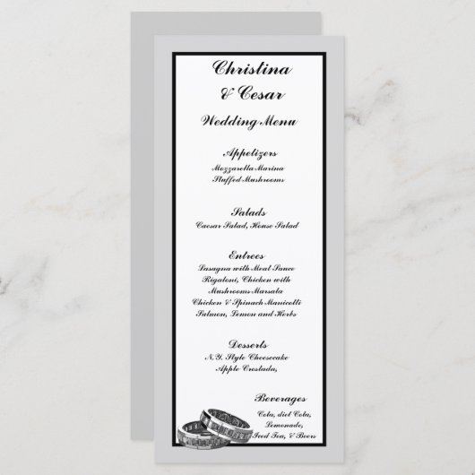 25 Menu Kaarten Zijn/haar Diamond Wedding Band Rin (Voorkant / Achterkant)