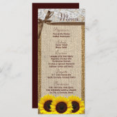 25 Menu Kaarten Zonnebloem Kant Burlap Country Rus (Voorkant / Achterkant)