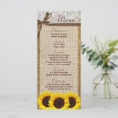 25 Menu Kaarten Zonnebloem Kant Burlap Country Rus (Staand voorkant)