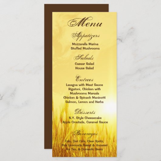 25 Menu Kaarten Zonsopgang Tarwe Land Rustiek Hooi (Voorkant / Achterkant)