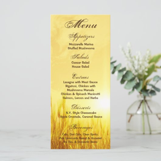 25 Menu Kaarten Zonsopgang Tarwe Land Rustiek Hooi (Staand voorkant)