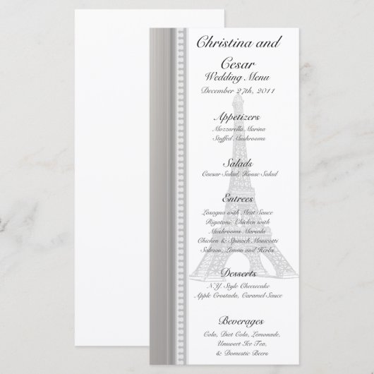 25 Menu Kaarten Zwart Eiffeltoren (Voorkant / Achterkant)