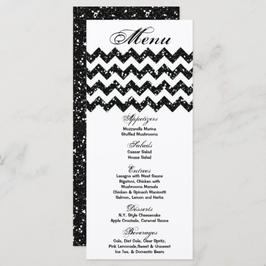 25 Menu Kaarten Zwart Glitter Chevron Zig Zag Prin (Voorkant / Achterkant)