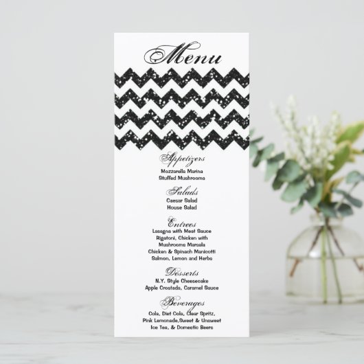 25 Menu Kaarten Zwart Glitter Chevron Zig Zag Prin (Staand voorkant)