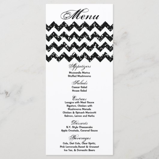 25 Menu Kaarten Zwart Glitter Chevron Zig Zag Prin (Voorkant)