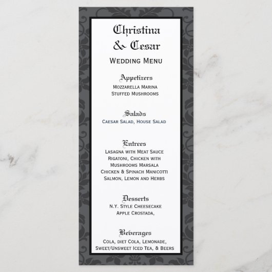 25 Menu Kaarten Zwart Grijs Formal Gothic Print (Voorkant)