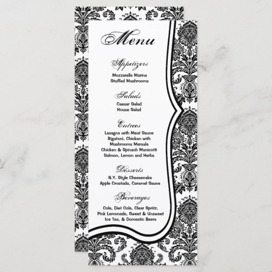 25 Menu Kaarten Zwart Wit Damask Lace Print Patter (Voorkant / Achterkant)