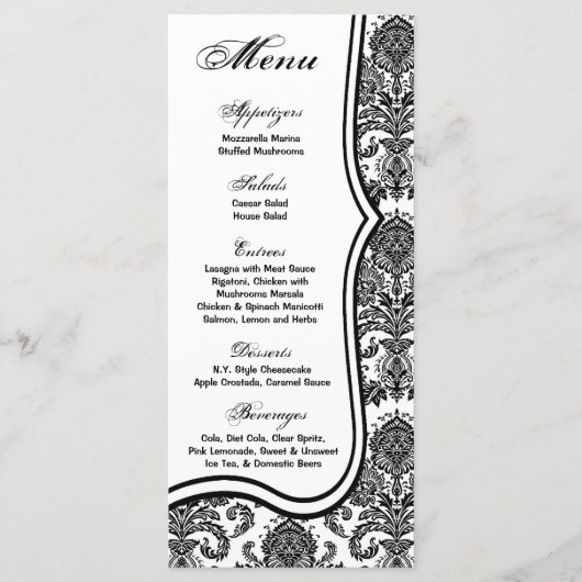 25 Menu Kaarten Zwart Wit Damask Lace Print Patter (Voorkant)