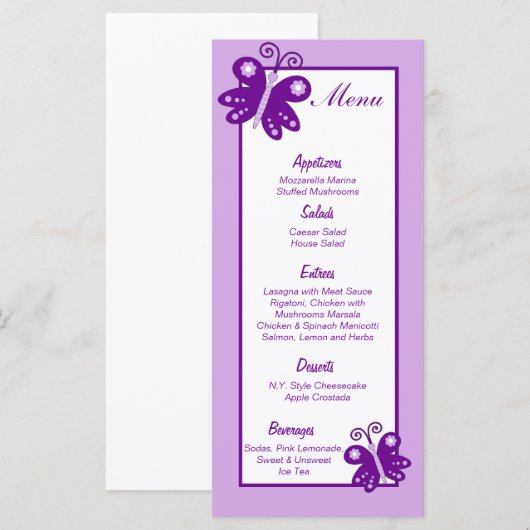 25 Menu Labels Paarse Lente Tijd Vlinder (Voorkant / Achterkant)