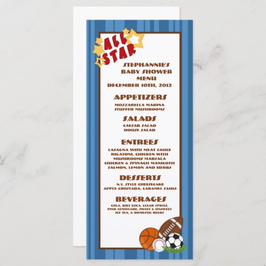 25 menukaarten Alle Star Blue Menu (Voorkant / Achterkant)