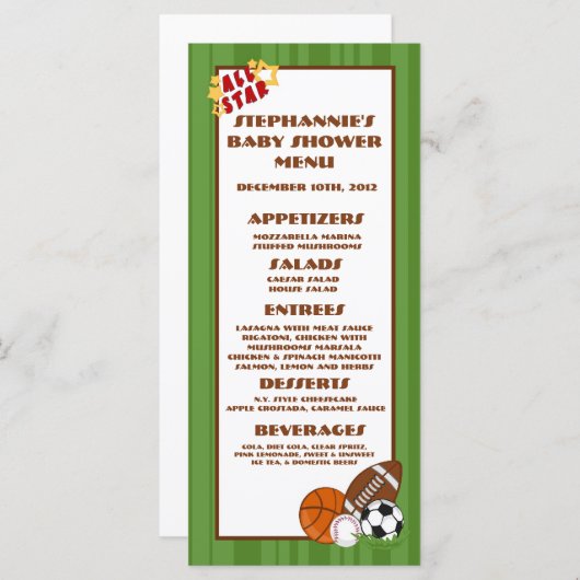 25 menukaarten Alle Star Green Menu (Voorkant / Achterkant)