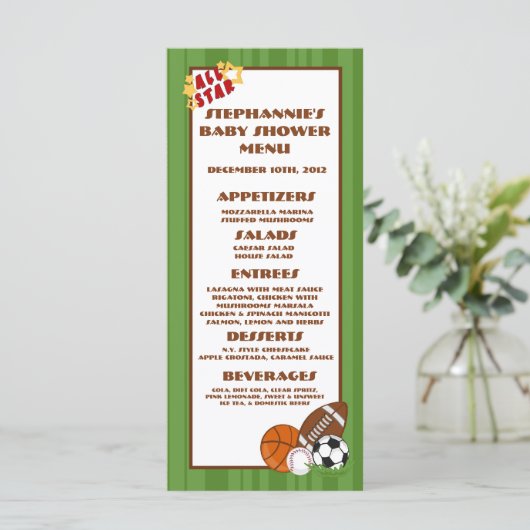 25 menukaarten Alle Star Green Menu (Staand voorkant)