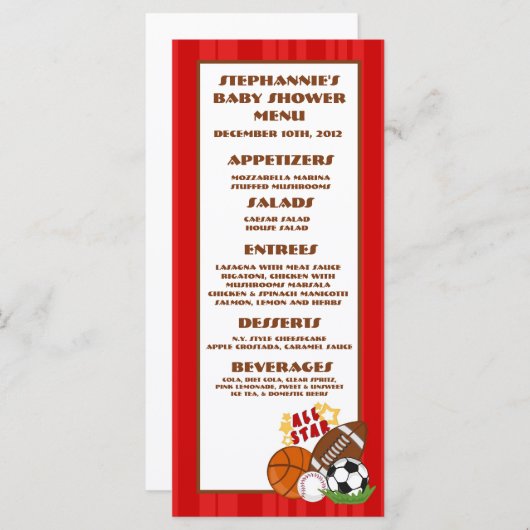 25 menukaarten Alle Star Red Menu (Voorkant / Achterkant)