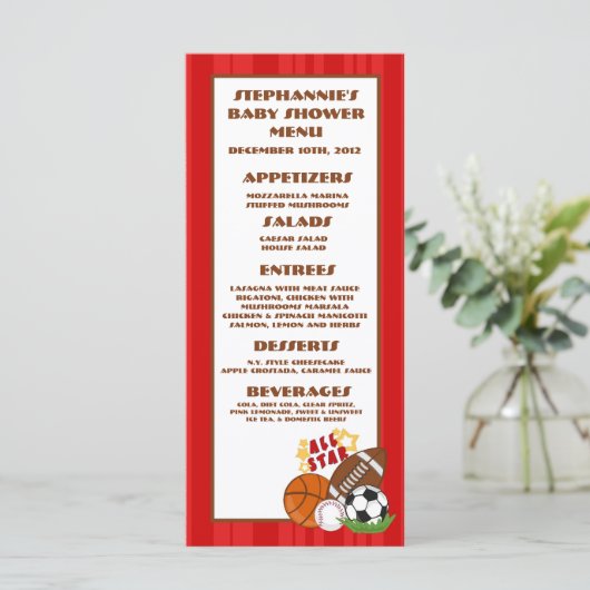 25 menukaarten Alle Star Red Menu (Staand voorkant)