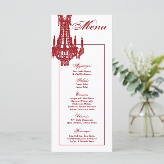 25 Menukaarten Crystal Chandelier Glitz Glamor Dia Menu (Staand voorkant)