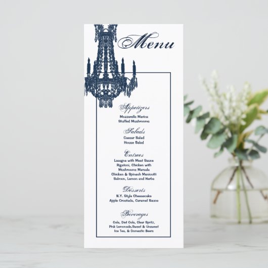 25 Menukaarten Crystal Chandelier Glitz Glamor Dia Menu (Staand voorkant)