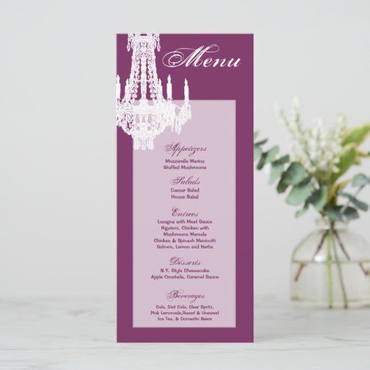 25 Menukaarten Crystal Chandelier Glitz Glamor Dia Menu (Staand voorkant)