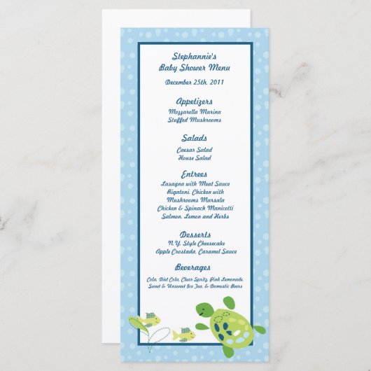 25 Menukaarten Draai de Ref Ocean Zee Turtle Menu (Voorkant / Achterkant)