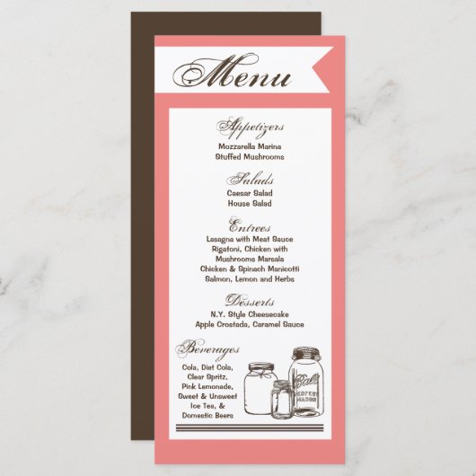 25 Menukaarten Mason Jar Country Rustic Vases Bott Menu (Voorkant / Achterkant)
