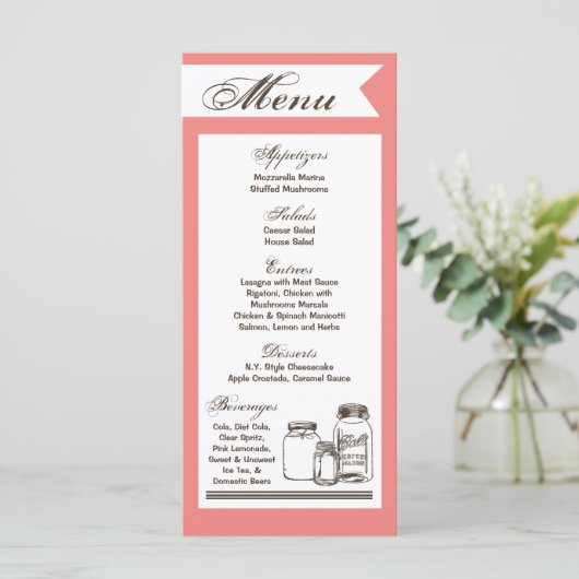 25 Menukaarten Mason Jar Country Rustic Vases Bott Menu (Staand voorkant)
