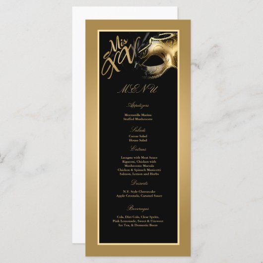 25 Menukaarten Mis XV Paars Gold Party Menu (Voorkant / Achterkant)