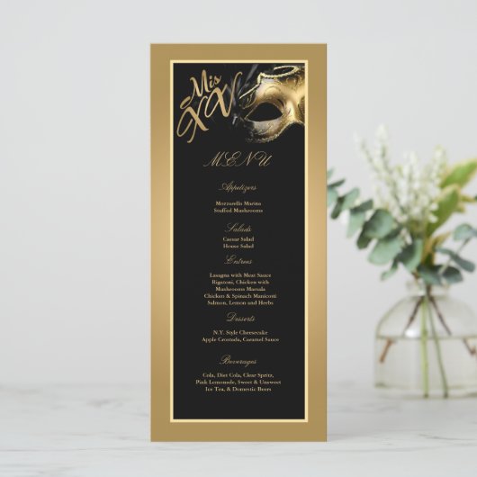 25 Menukaarten Mis XV Paars Gold Party Menu (Staand voorkant)