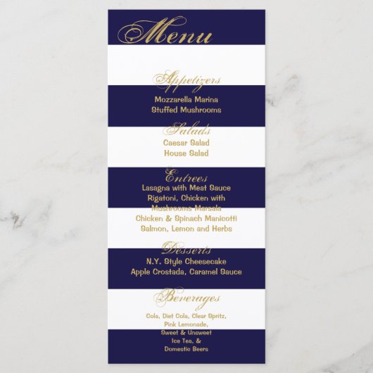 25 Menukaarten Moderne Stripe Navy White Contempor Menu (Voorkant)