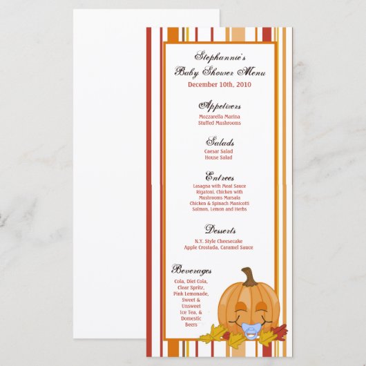 25 Menukaarten Najaar Herfst pompoen Baby Menu (Voorkant / Achterkant)