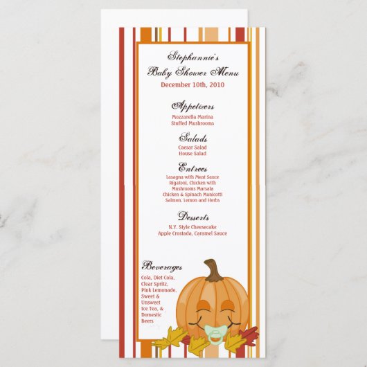25 Menukaarten Najaar Herfst pompoen Baby Menu (Voorkant / Achterkant)