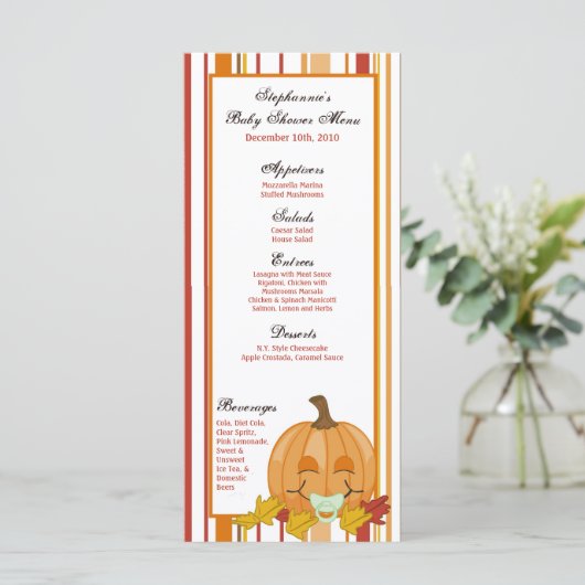 25 Menukaarten Najaar Herfst pompoen Baby Menu (Staand voorkant)
