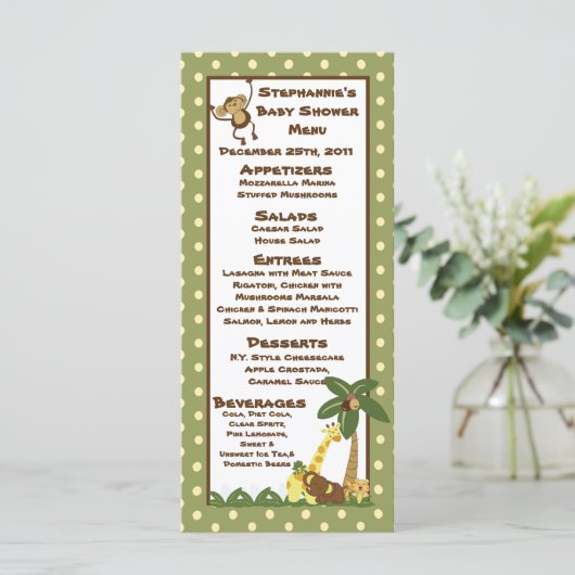 25 Menukaarten Oerwoud baby's Menu (Staand voorkant)