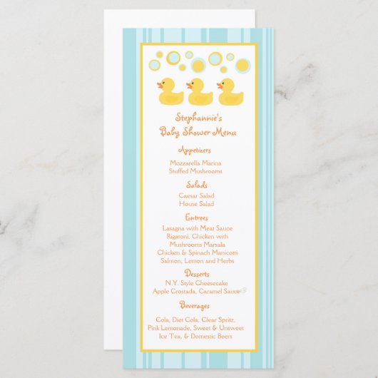 25 Menukaarten Rubber Ducky Bubbles Menu (Voorkant / Achterkant)