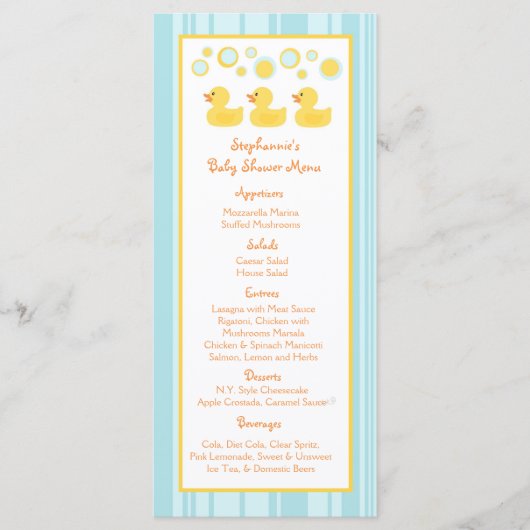 25 Menukaarten Rubber Ducky Bubbles Menu (Voorkant)