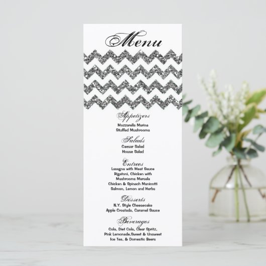 25 menukaarten Silver Glitter Chevron Zig Zag Prin Menu (Staand voorkant)